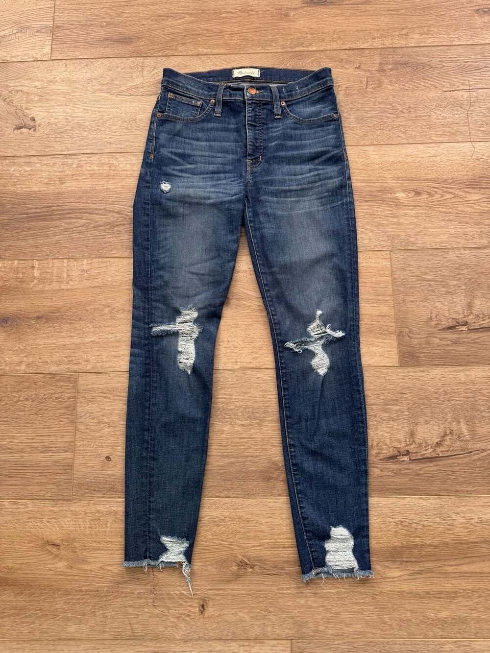 Madewell 9” High Rise Skinny Jeans Womens 28 Dark Wash Distressed Denim - Picture 2 of 9